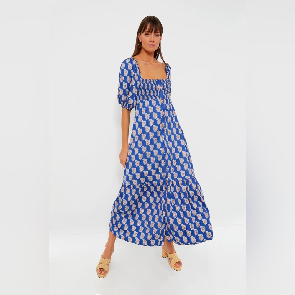 INDIA COLLECTION BY EMERSON FRY
Blue Paisley Flower Satin Santiago Maxi Dress